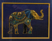 Elephant on royal blue silk